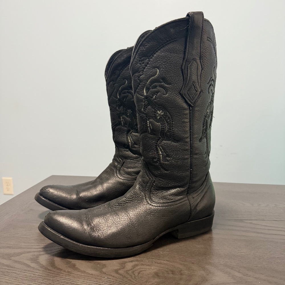 Cuadra Mens Deer Leather Western Cowboy Boots Size 12 Black